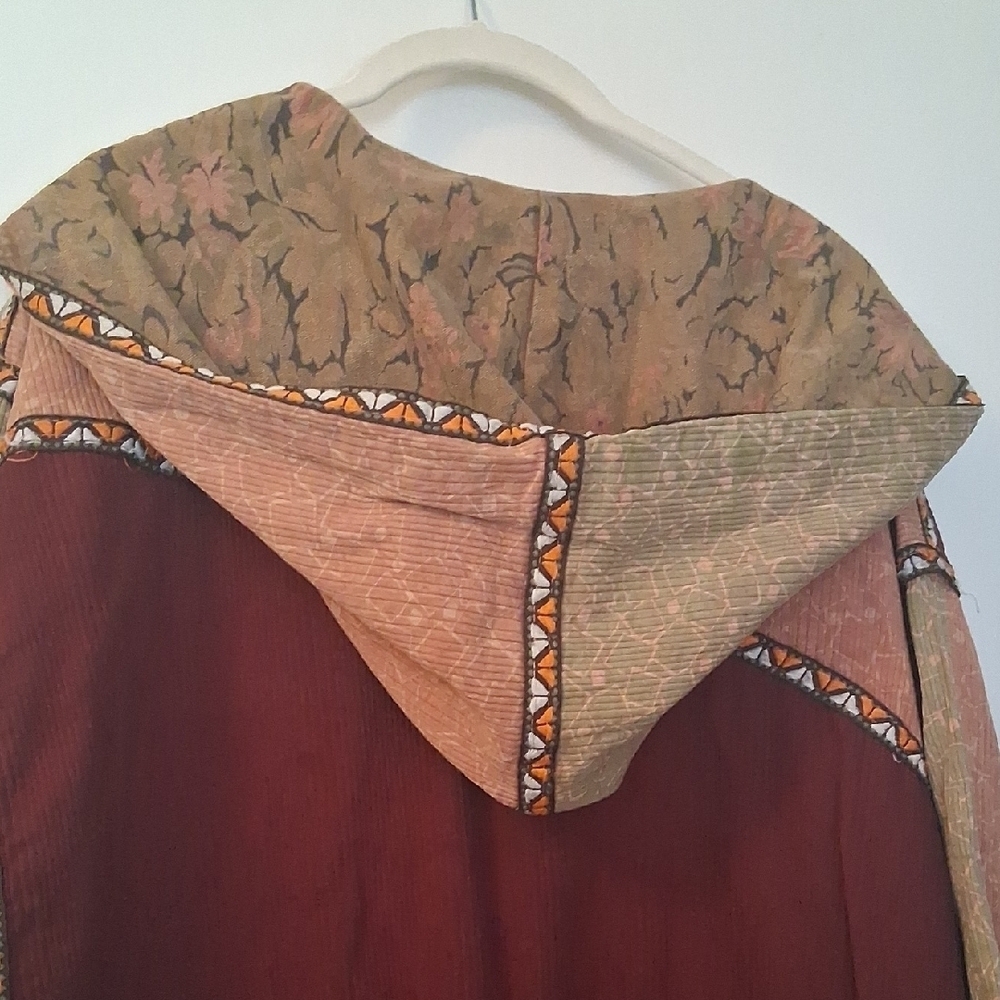 Boho Patchwork Hooded 1970s 80s Jacket in Earth Tones - Picture 16 of 16